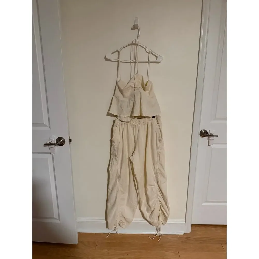 Free People Lunasol Cotton-Linen Pant Set, NWT, Size M